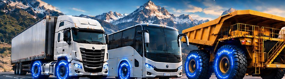 Bus, camión y volqueta de minería circulando por una carretera de montaña en Colombia